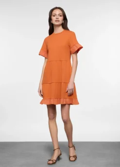 Abito corto a balze in costina di cotone stretch donna