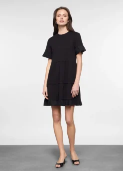 Abito corto a balze in costina di cotone stretch donna
