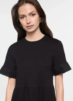 Abito corto a balze in costina di cotone stretch donna