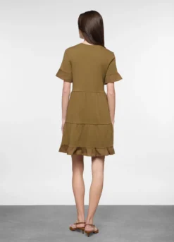 Abito corto a balze in costina di cotone stretch donna