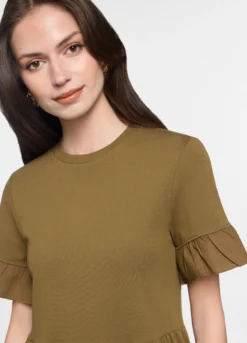 Abito corto a balze in costina di cotone stretch donna