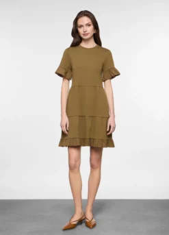 Abito corto a balze in costina di cotone stretch donna