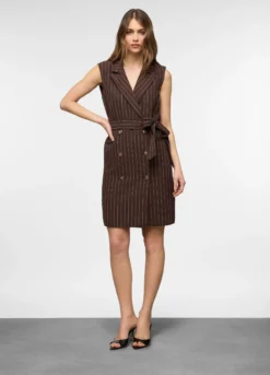 Abito corto fitted doppiopetto misto lino donna