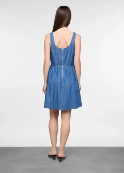 Abito corto fitted in denim di puro cotone donna