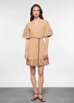 Abito corto fitted misto lino donna