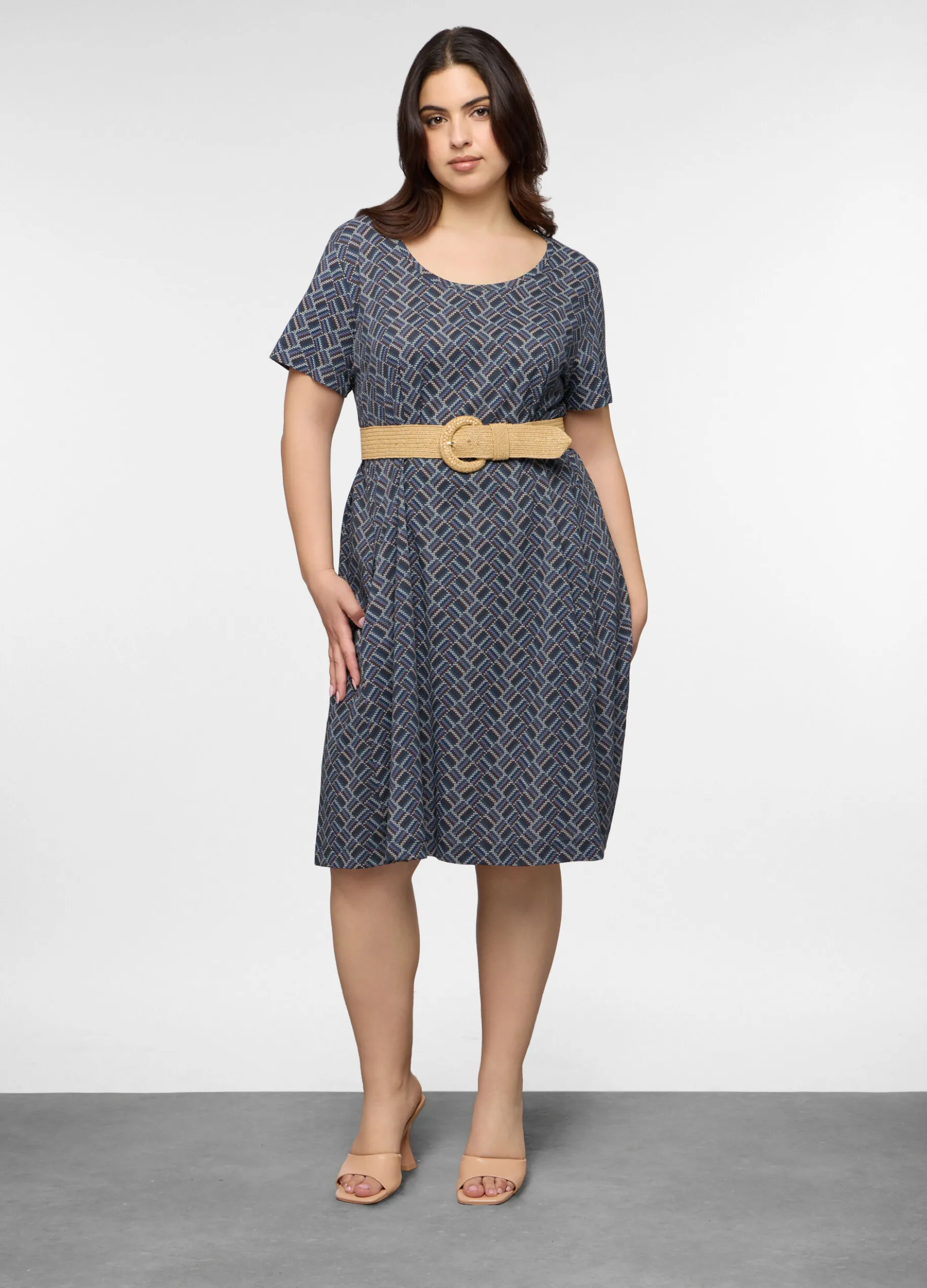 Abito corto girocollo in jersey di puro cotone donna curvy