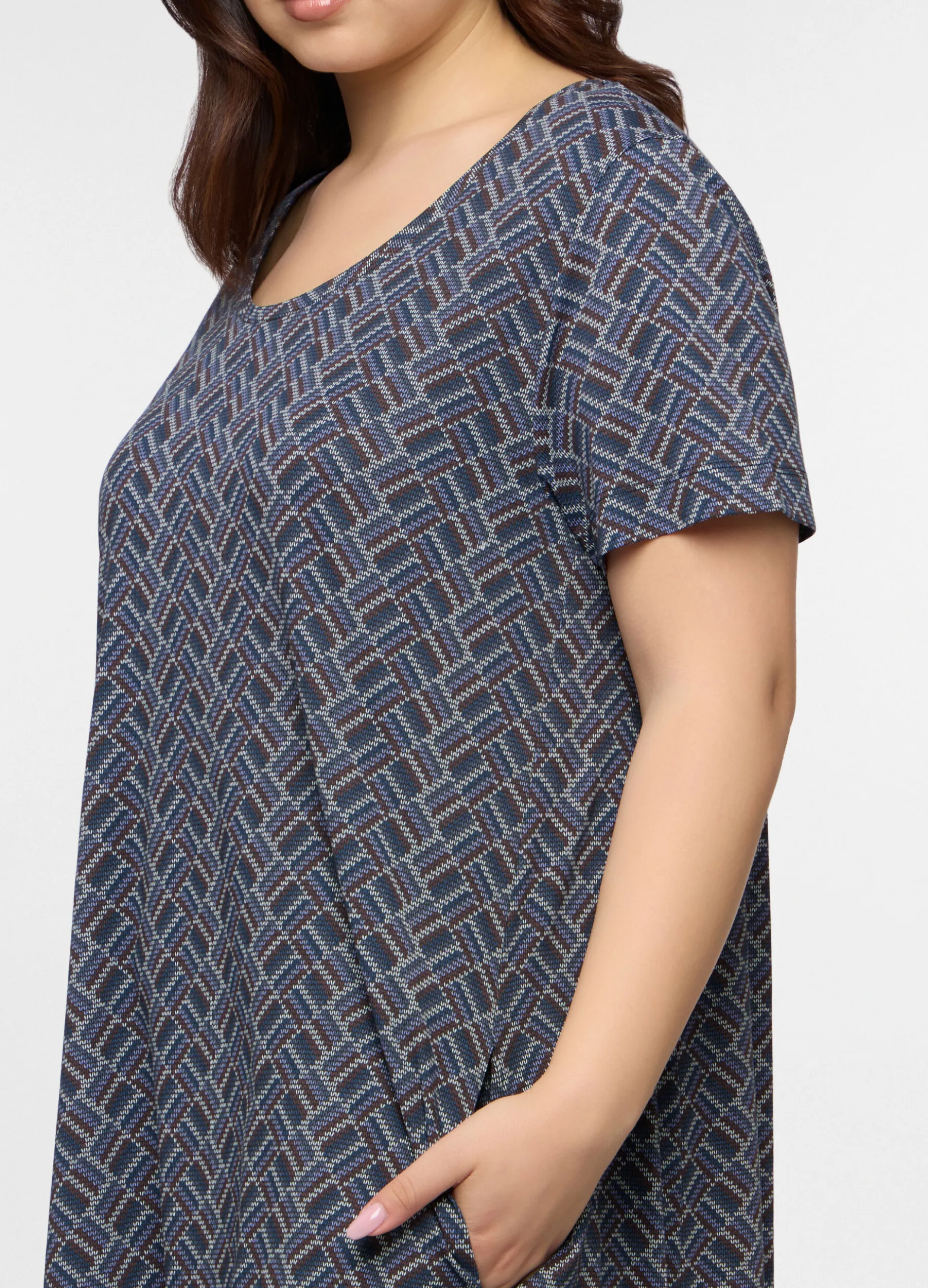 Abito corto girocollo in jersey di puro cotone donna curvy