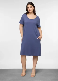Abito corto girocollo in jersey di puro cotone donna curvy