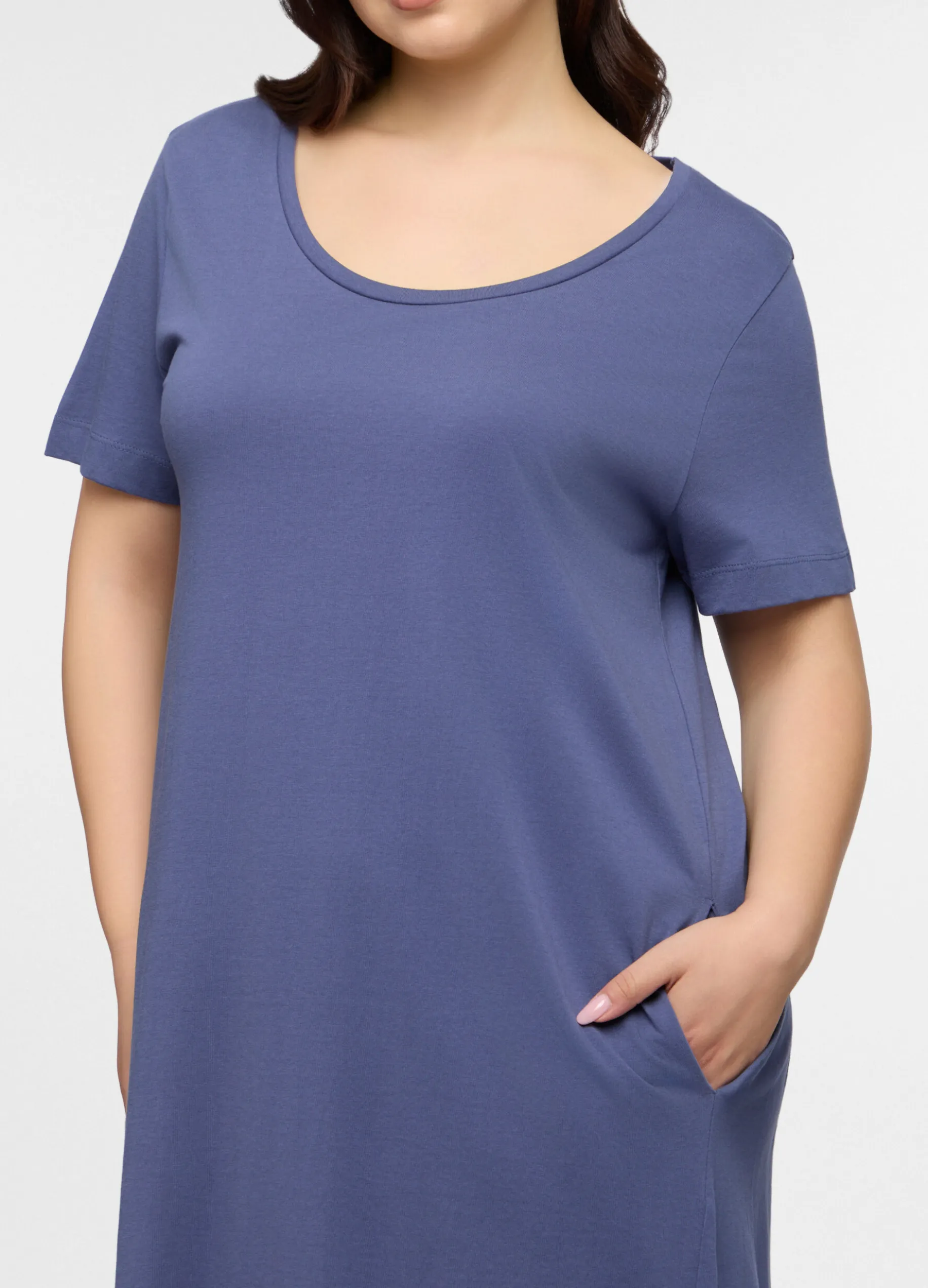 Abito corto girocollo in jersey di puro cotone donna curvy