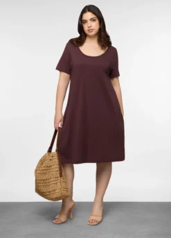 Abito corto girocollo in jersey di puro cotone donna curvy