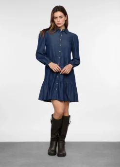 Abito corto in denim di puro cotone donna