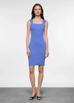 Abito corto slim fit in costina di cotone stretch donna