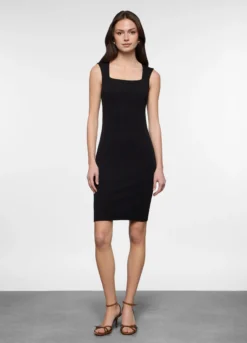 Abito corto slim fit in costina di cotone stretch donna