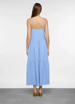 Abito lungo a balze in jersey stretch donna