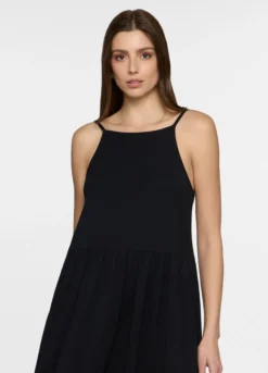Abito lungo a balze in jersey stretch donna