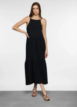 Abito lungo a balze in jersey stretch donna