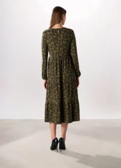 Abito lungo a balze in jersey stretch donna