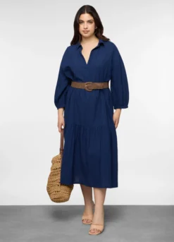Abito lungo Fit Regular in puro cotone seersucker donna curvy