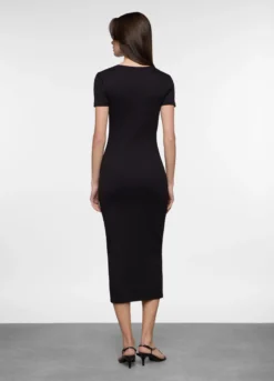 Abito lungo fit slim in costina di cotone stretch donna