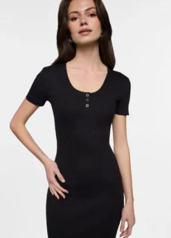 Abito lungo fit slim in costina di cotone stretch donna