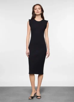 Abito lungo fitted in costina di cotone stretch donna