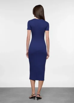 Abito lungo in costina di cotone stretch donna