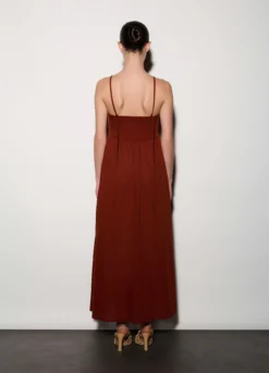 Abito lungo misto lino con scollo dritto donna
