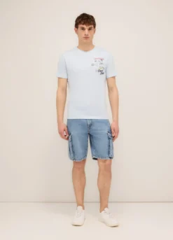 Bermuda cargo in denim di puro cotone uomo