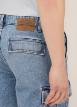 Bermuda cargo in denim di puro cotone uomo