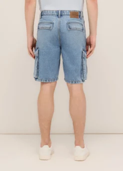 Bermuda cargo in denim di puro cotone uomo