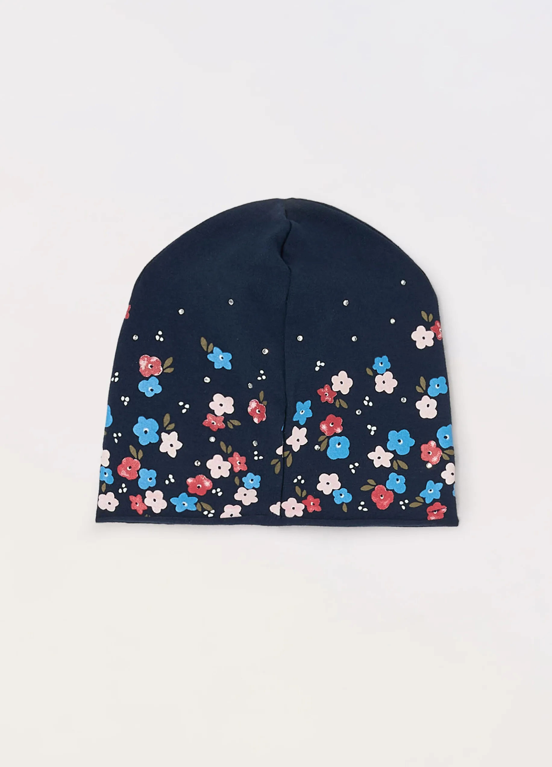 Berrettino in cotone stretch con strass neonata