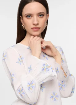 Blusa a girocollo in puro cotone donna
