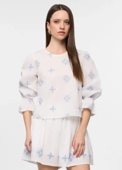 Blusa a girocollo in puro cotone donna