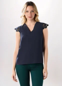 Blusa crepe con pizzo donna