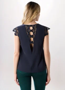 Blusa crepe con pizzo donna