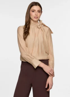 Blusa crinkle con fiocco in mista lyocell donna