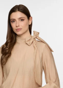Blusa crinkle con fiocco in mista lyocell donna