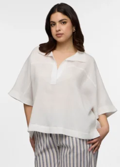 Blusa Fit Over con scollo a V in puro lino donna curvy