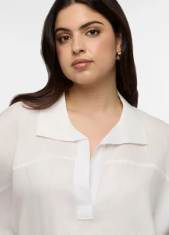 Blusa Fit Over con scollo a V in puro lino donna curvy