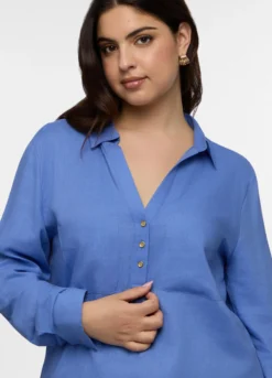 Blusa Fit Regular con scollo a V misto lino donna curvy