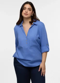 Blusa Fit Regular con scollo a V misto lino donna curvy