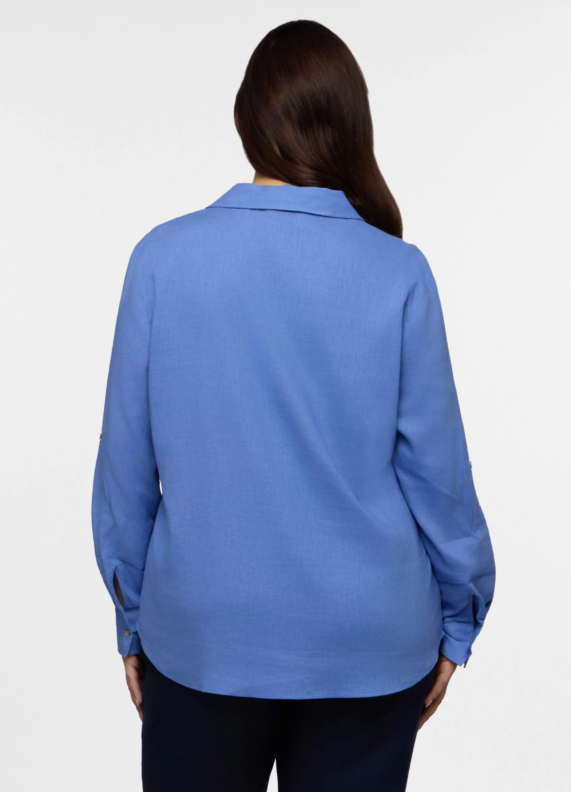 Blusa Fit Regular con scollo a V misto lino donna curvy