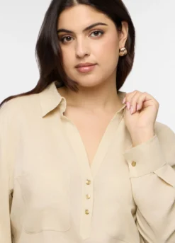 Blusa Fit Regular con scollo a V misto lino donna curvy