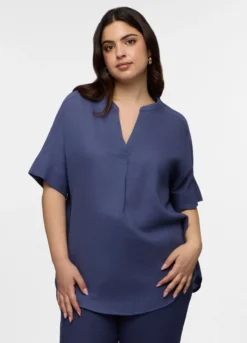 Blusa Fit Regular con scollo a V misto lino donna curvy