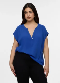 Blusa Fit Regular con scollo a V in pura viscosa donna curvy