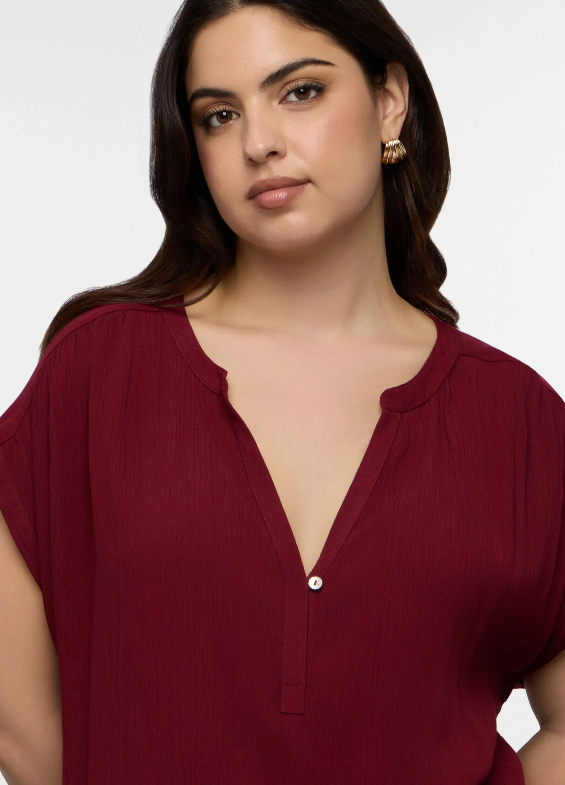 Blusa Fit Regular con scollo a V in pura viscosa donna curvy