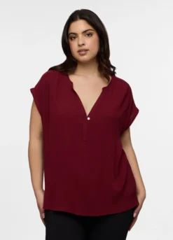 Blusa Fit Regular con scollo a V in pura viscosa donna curvy