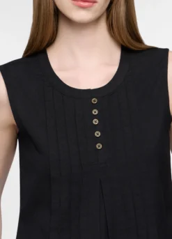 Blusa fit regular con scollo rotondo voile misto lino donna