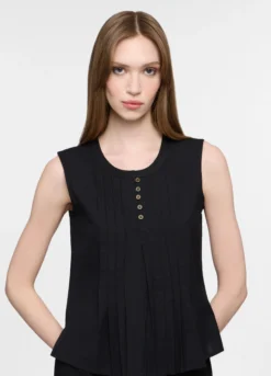 Blusa fit regular con scollo rotondo voile misto lino donna