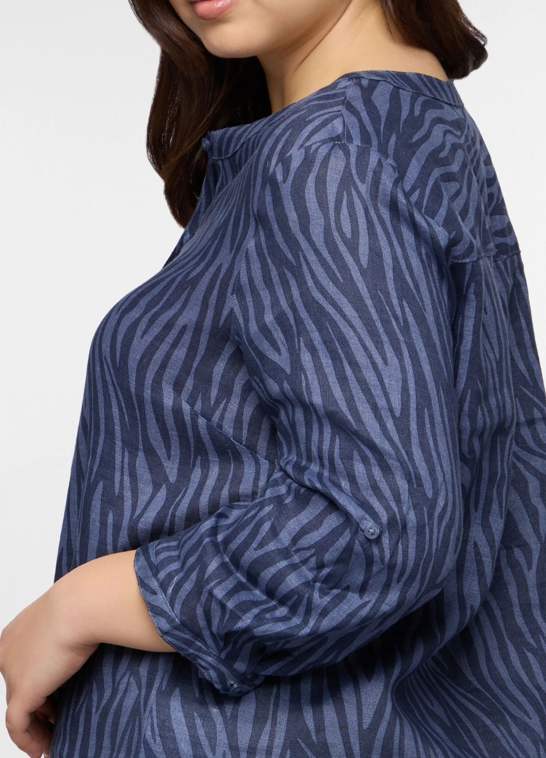 Blusa Fit Regular con scollo rotondo in puro lino donna curvy